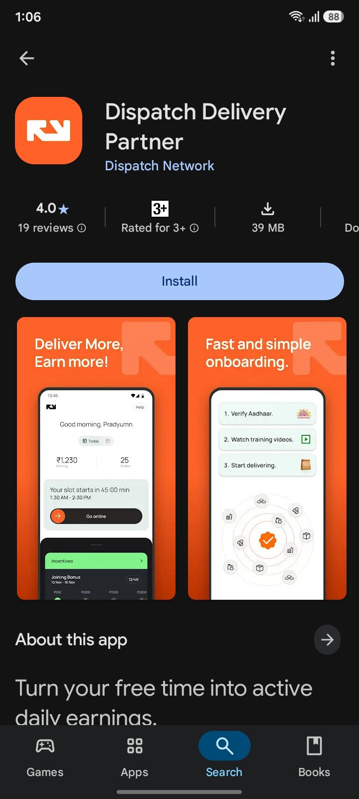 Dispatch Delivery Partner listing on Google Play